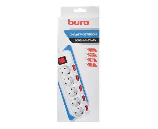  Сетевой фильтр Buro 500SH-5-SW-W 5м (5 розеток) белый 