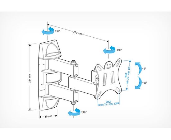  Кронштейн для телевизора Holder LCDS-5039 металлик 10"-26" до25кг поворот и наклон 