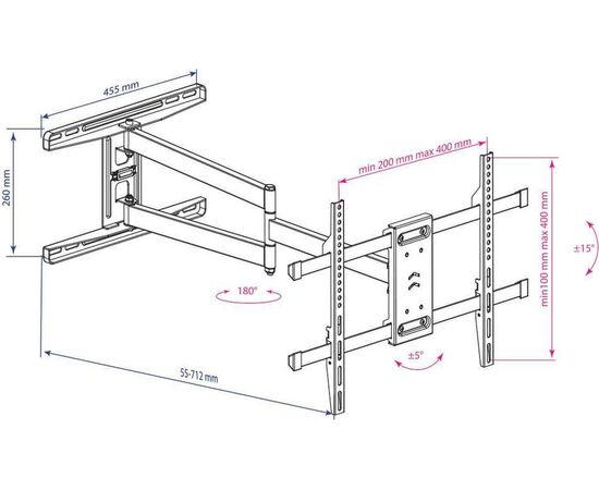  22"-65" Кронштейн Kromax DIX-20 Наклонно-поворотный черный до45кг 