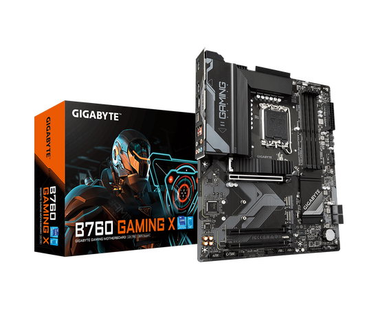  MB s1700 Gigabyte B760 Gaming X, Intel B760, 4xDDR5-4800 МГц, 3xPCI-Ex16, 3xM.2, Standard-ATX 