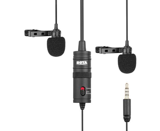  Микрофон BOYA BY-M1DM, петличный, Jack 3.5mm, черный, двойной всенаправленный (B) 