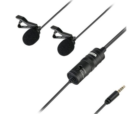 Микрофон BOYA BY-M1DM, петличный, Jack 3.5mm, черный, двойной всенаправленный (B) 