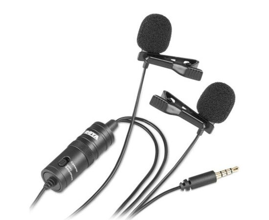  Микрофон BOYA BY-M1DM, петличный, Jack 3.5mm, черный, двойной всенаправленный (B) 