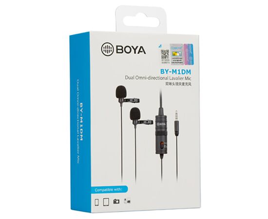  Микрофон BOYA BY-M1DM, петличный, Jack 3.5mm, черный, двойной всенаправленный (B) 