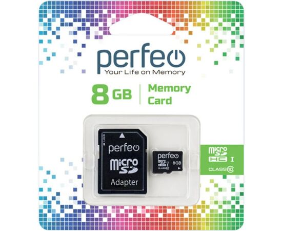  Карта памяти Perfeo microSD 8GB High-Capacity (Class 10) 