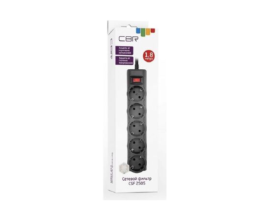  Сетевой фильтр CBR CSF 2505-1.8 Black CB, 5 евророзеток, длина 1,8 м, чёрный 