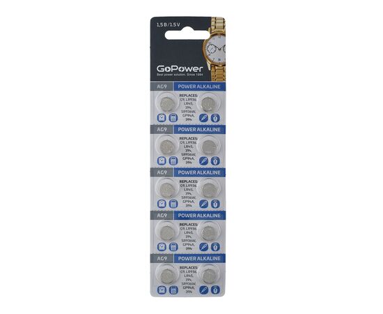  Батарейка GoPower G9/LR936/LR45/394A/194 BL10 Alkaline 1.55V (10/100/3600) 