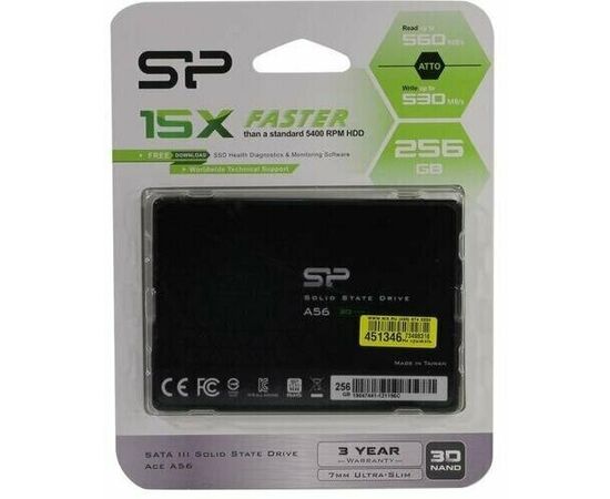  Внутренний SSD  Silicon Power  256GB  A56, SATA-III, R/W - 560/530 MB/s, 2.5", TLC 
