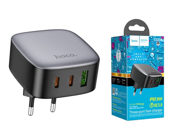  Сетевой адаптер Hoco CS33A Amanecer PD30W (2C1A) Charger (EU) - Black  